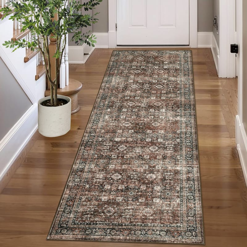 Vintage Floral Rug Non Slip Low Pile Area Rug Soft Throw Rugs for Living Room Bedroom