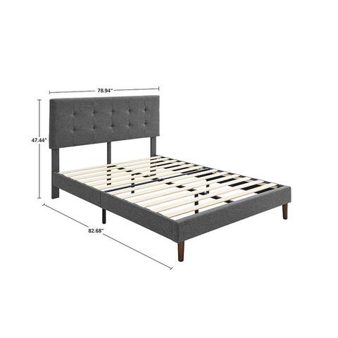 MUSEHOMEINC Tufted Upholstered Platform Bed with Adjustable Height Headboard