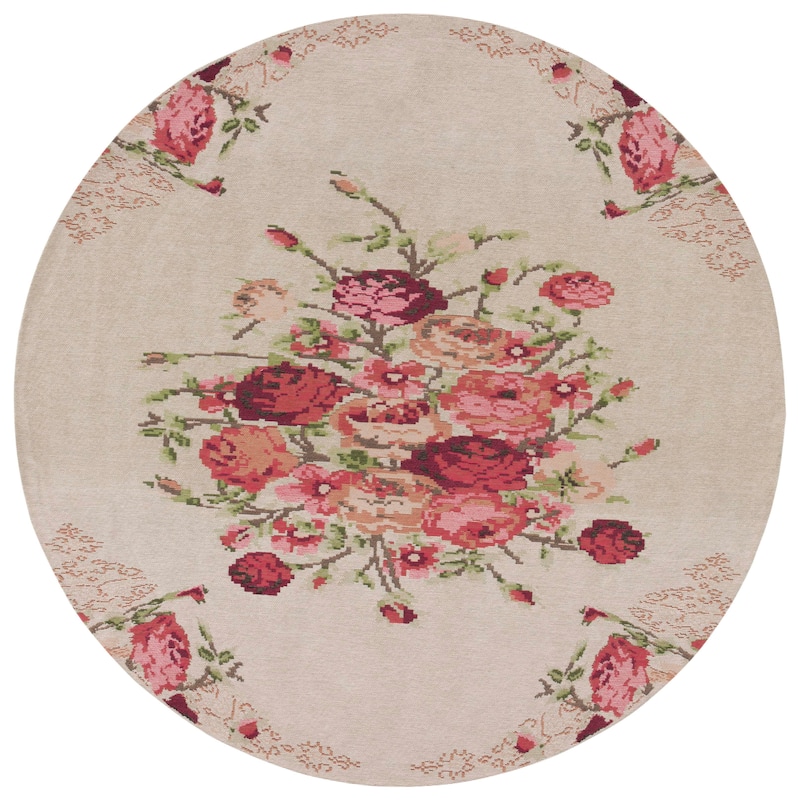 SAFAVIEH Classic Vintage Boho Edona Oriental Cotton Rug - 6' Round - Beige/Red