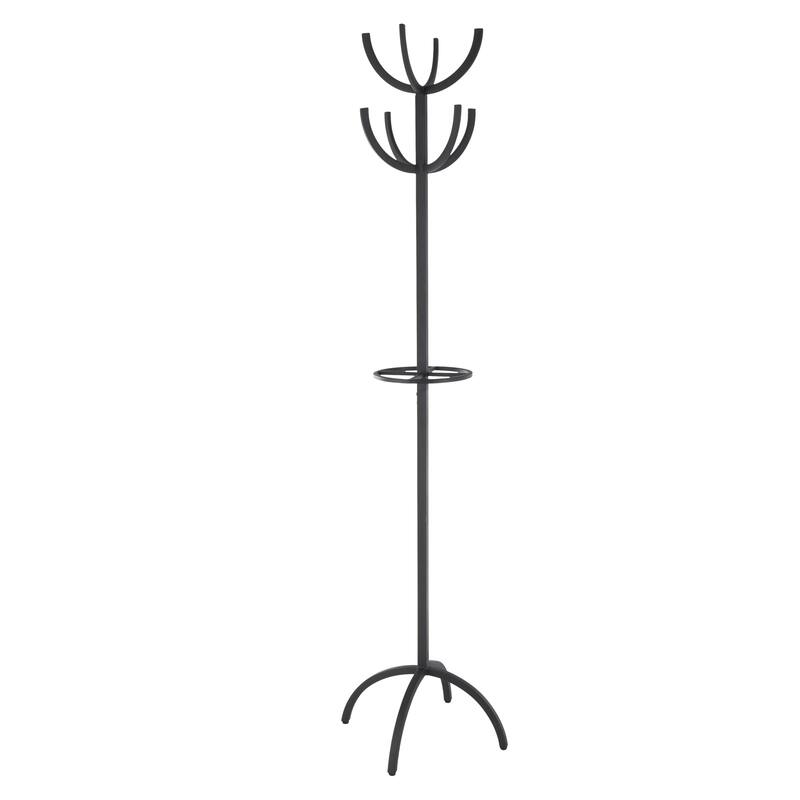 Metal 8 Hook Coat Rack with Ached Legs and Circular Center Storage - Black - Roche River Decor - 19"W x 19"L x 72"H