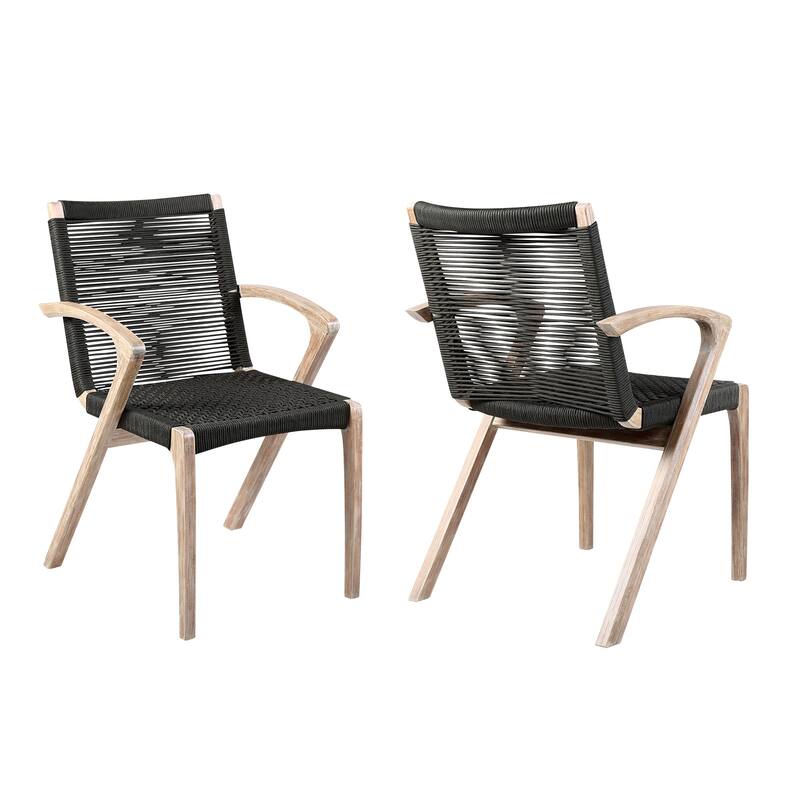 Nabila Solid Eucalyptus Wood & Rope Woven Indoor Outdoor Dining Chairs - Set of 2