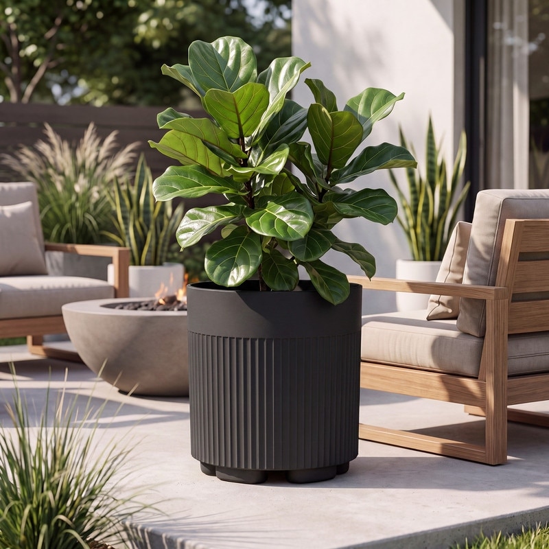 EXTERIENCE 16"Vertical Ribbed Plastic Planter, Large Outdoor Indoor Plant Pot , for Patio Garden Entryway, 1‑Pack / 2‑Pack