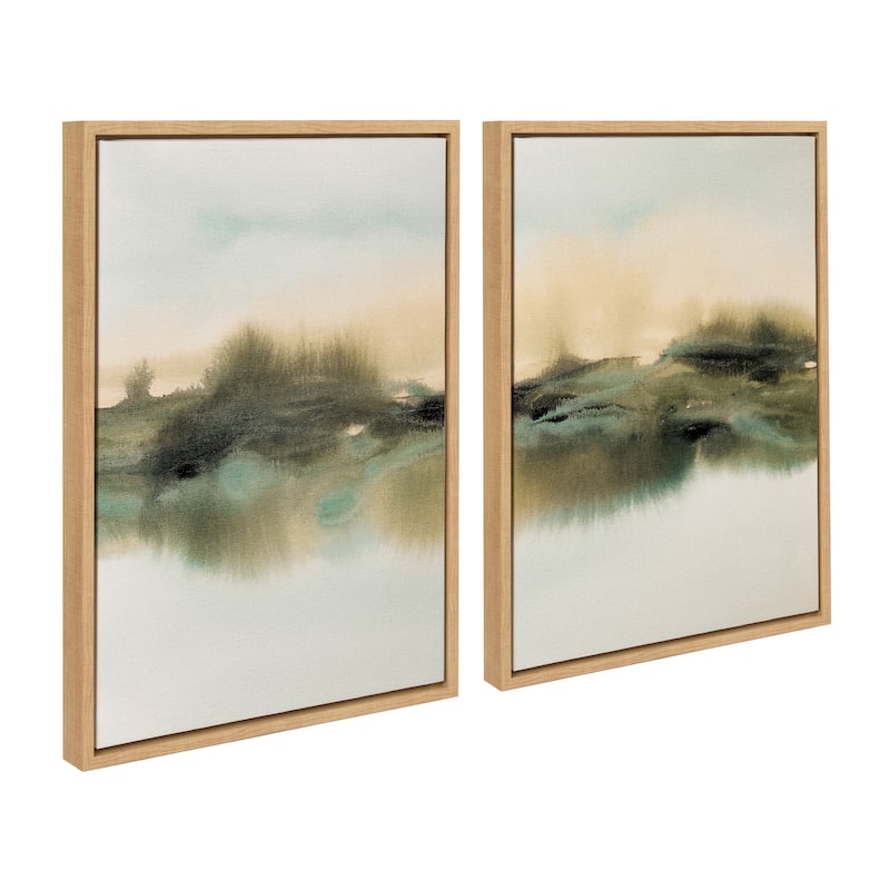 Kate and Laurel Sylvie Tranquil Framed Canvas Art Set by Amy Lighthall - 2 Piece Set 18x24 - Natural