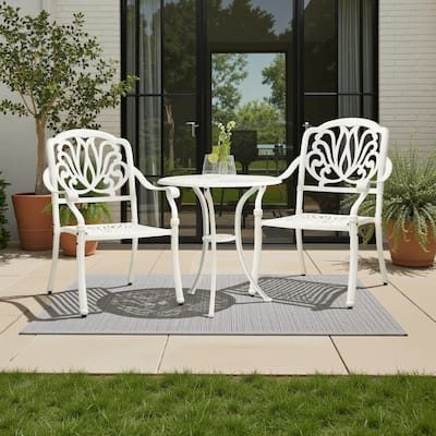 Kasa Outdoor 3pc Breakfast Bistro Set, 2 Chairs, 1 Table, White Metal