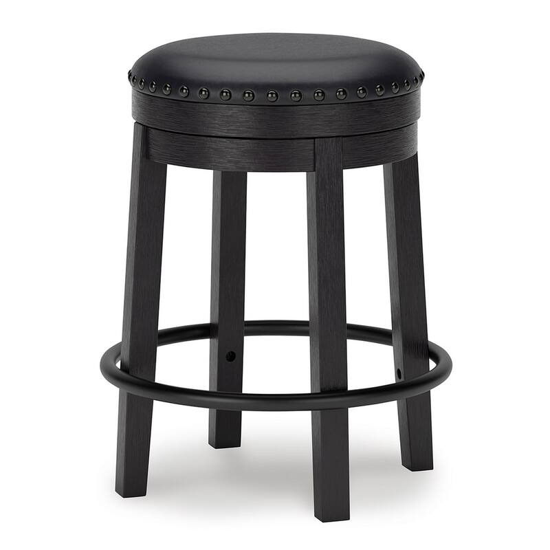 Becy Counter Height Swivel Stool, 24 Inch, Black Faux Leather Seat