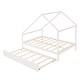 preview thumbnail 4 of 12, White Full Size Wooden House Bed with Trundle and Roof