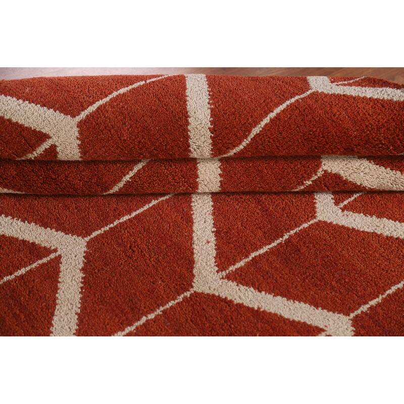 Hand Knotted Oriental 100% Wool Carpet Modern All-Over Oranges & Rust Gabbeh Area Rug - 7' 7'' X 5' 2''