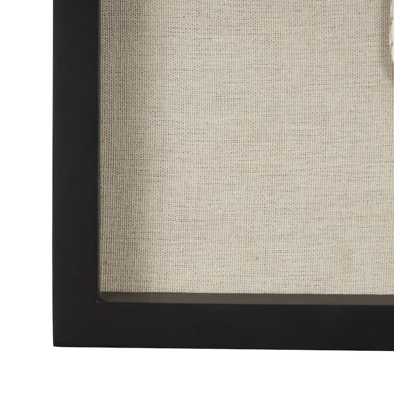 Shell Handmade Abstract Circular Wall Decor with Beige Linen Backing and Black Frame - Cream - Roche River Decor