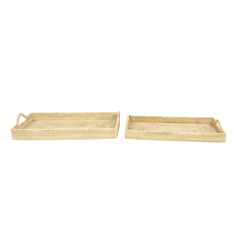 Cream or Brown Rattan Tray (Set of 2) - 26 x 16 x 3