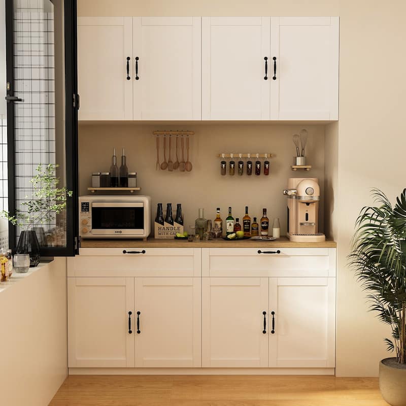 2 Piece Modular Closet Storage Set with Floor and Wall Cabinets Pantry