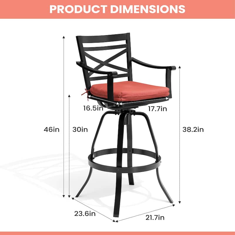 Pellebant Patio Outdoor Indoor Aluminum Swivel Bar Stools Dining Chairs with Sunbrella Cushion