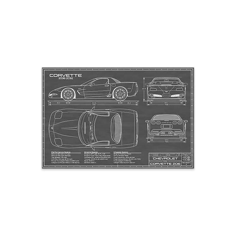 Corvette (C5) Z06 Black Print On Acrylic Glass by Action Blueprints - 16x24x0.25