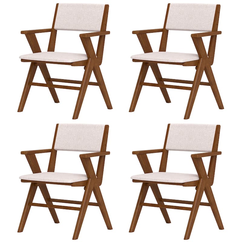 Gymax Wooden Dining Chair Set of 4 w/ Rubber Wood Frame Padded Seat & - Walnut - Set of 4