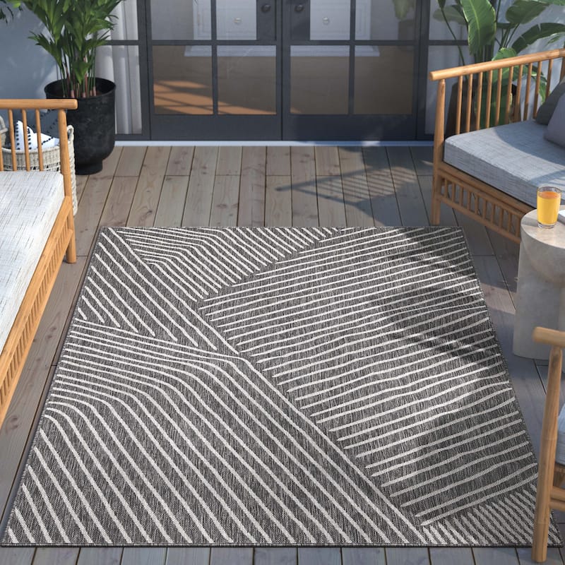 Well Woven Medusa Linden Indoor Outdoor Striped Modern Area Rug