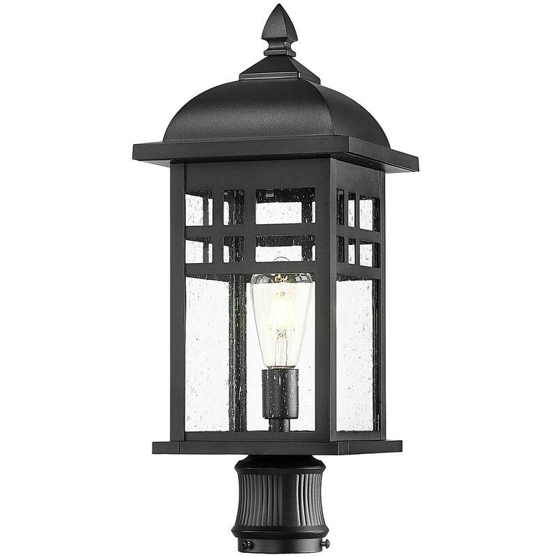 Farmhouse Black Post Light - Seeded Glass Outdoor Patio Lamp - Large