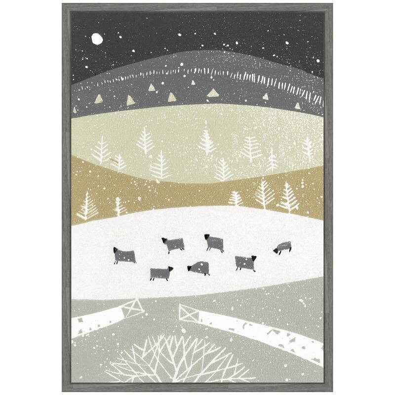 Kate and Laurel Sylvie Folk Dales Snow Linocut Framed Canvas by Giuliana Lazzerini