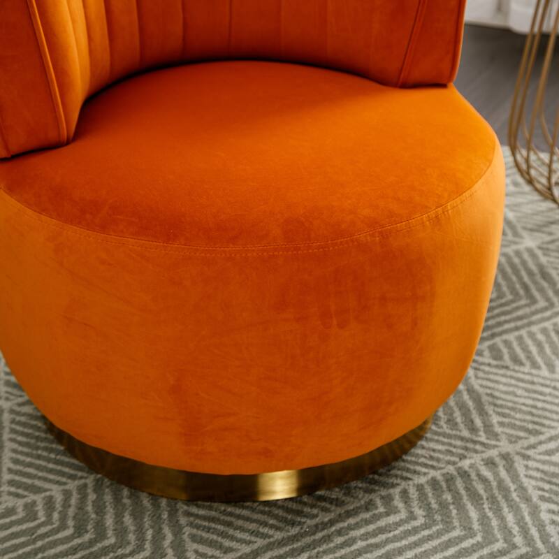 Orange Modern 25.2" Upholstered 360° Swivel Barrel Chair with Wide Upholstered and Sturdy Hardwood Frame