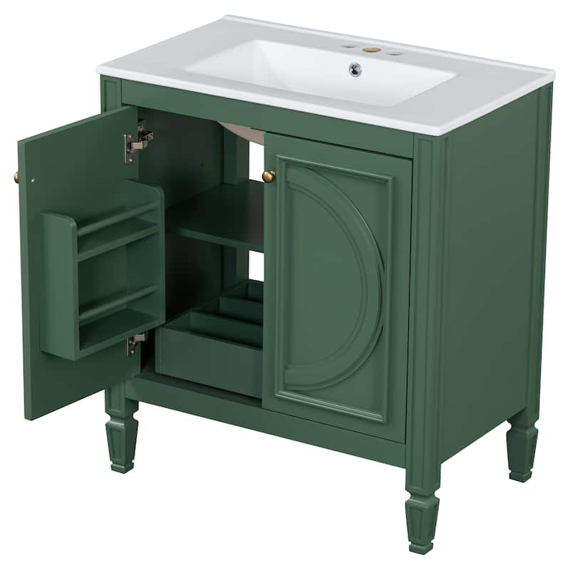 30" Bathroom Vanity With Sink, Two Doors With Shelf, Soft Close Door Hinges, Vintage Style