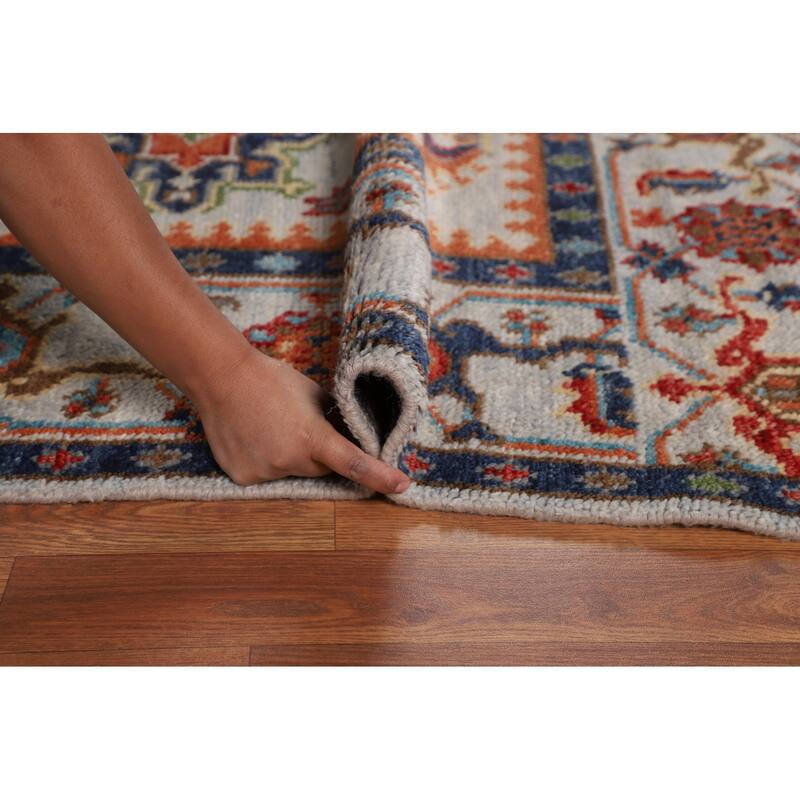 All-Over Geometric Oushak Indian Area Rug Hand-Knotted Wool Carpet - 7'9"x 9'10"