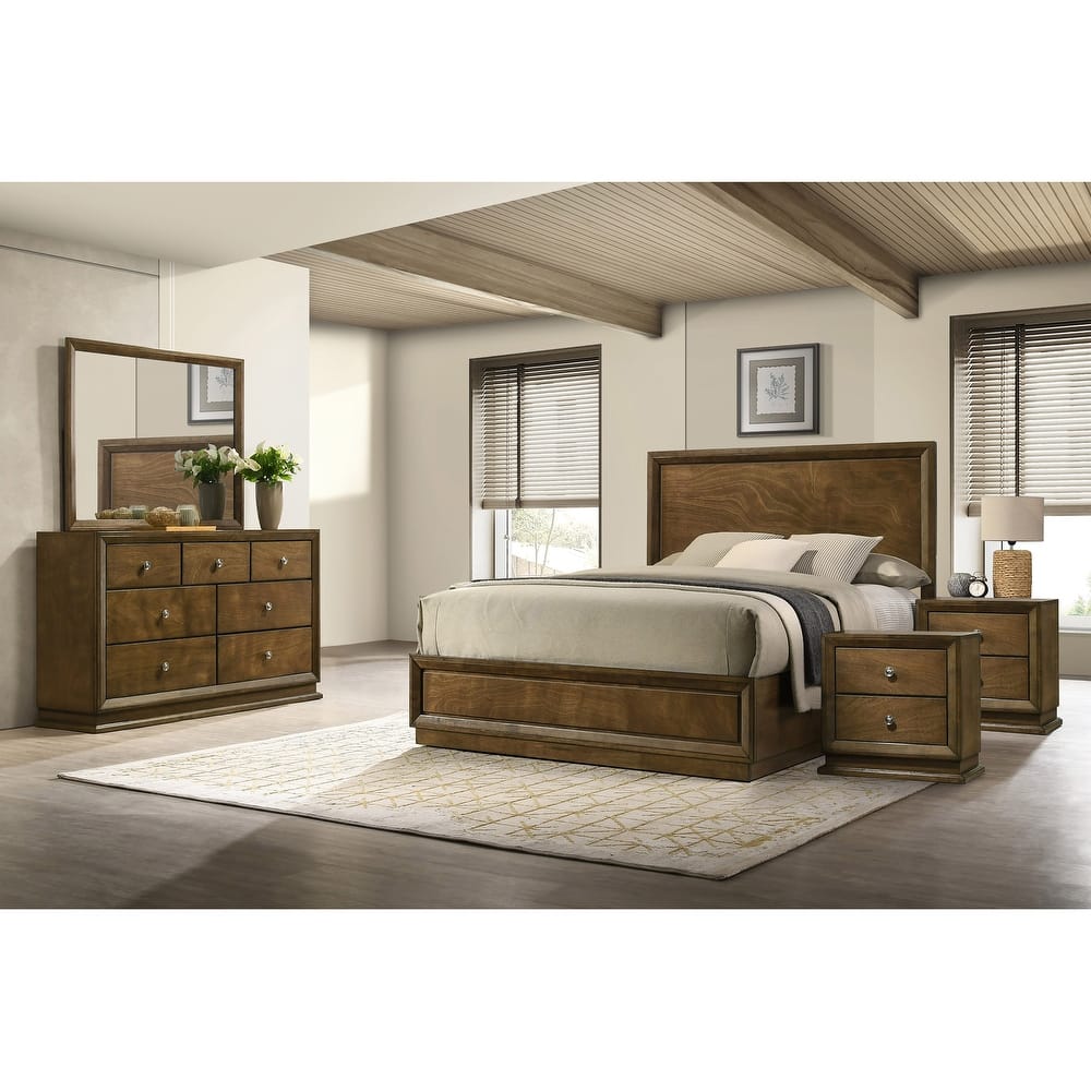 Furniture of America Igala 5-Piece Walnut Wood Panel Bedroom Set