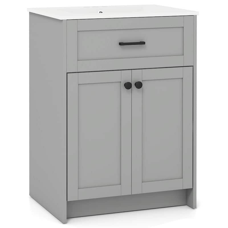 Costway Bathroom Vanity Unit with Basin Under Sink Bathroom Storage - See Details - Grey - See Details