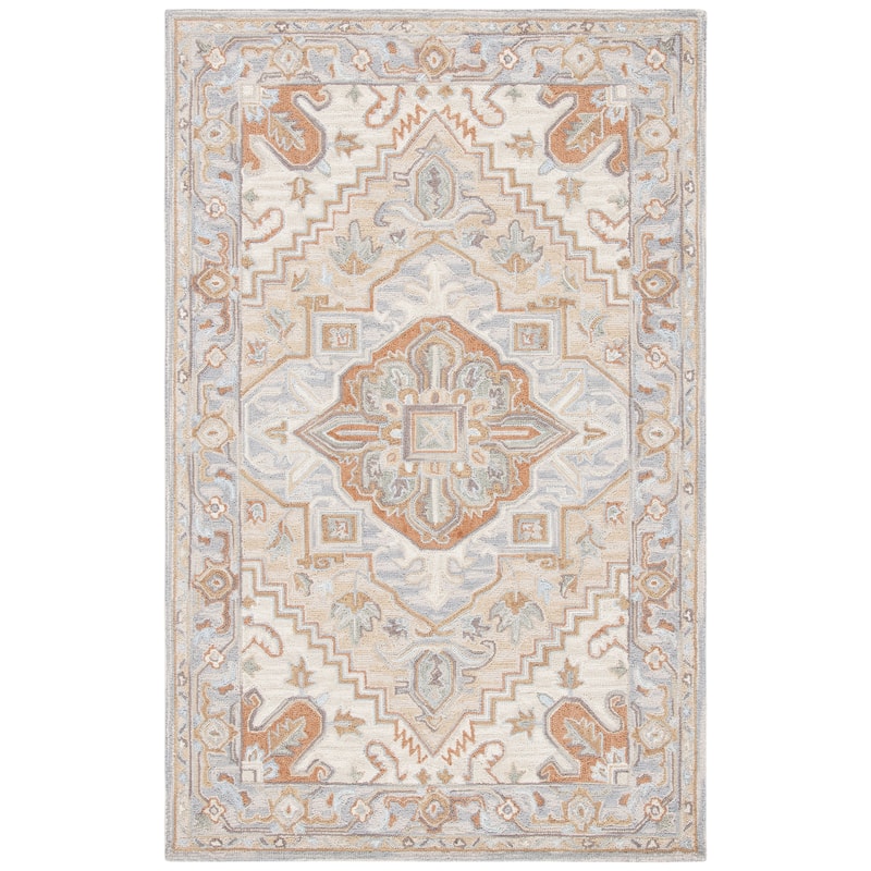 SAFAVIEH Handmade Heritage Shena Traditional Wool Rug - 4' Square - Beige/Grey - Square