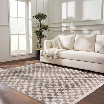 Hauteloom Pertek Checkered Square Tile Distressed Area Rug