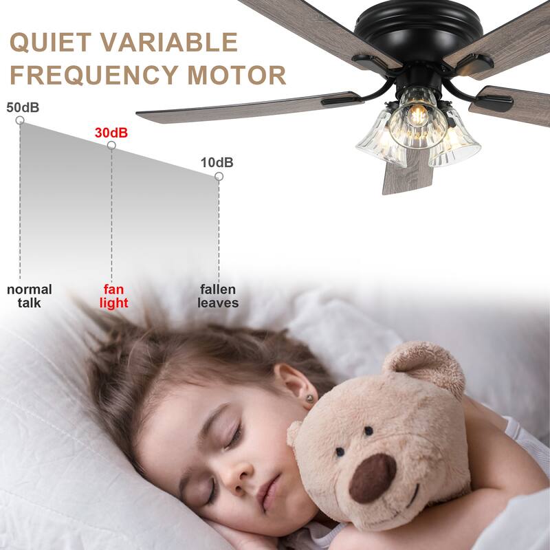 Bella Depot 52" Flush Mount Ceiling Fan with Light and Remote 6-Speed Reversible DC Motor