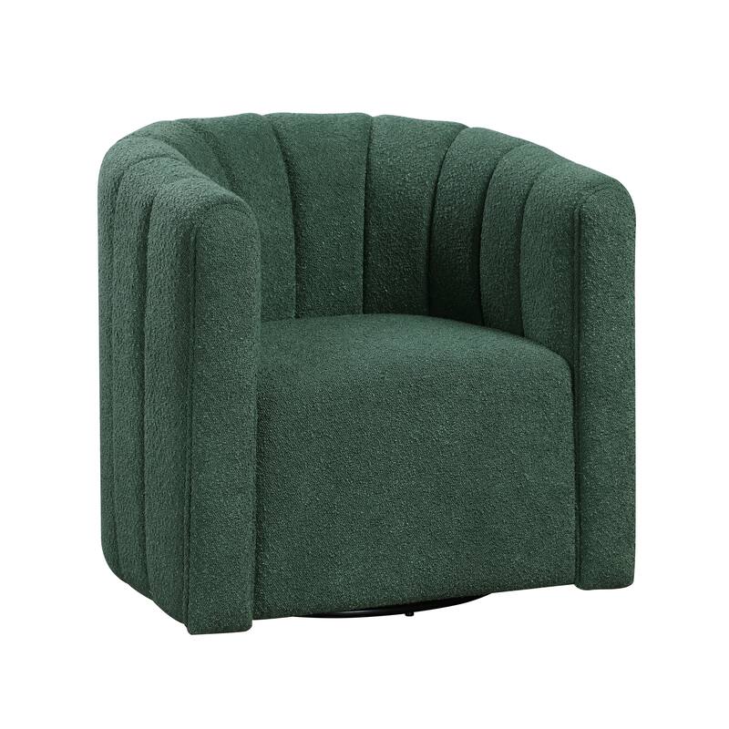 Arden 31" Boucle Swivel Chair with Ottoman - Solid Wood Legs