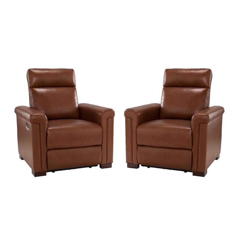 Alicia 34.65" Wide Contemporary Classic Genuine Leather Power Recliner With USB Port (Set of 2)