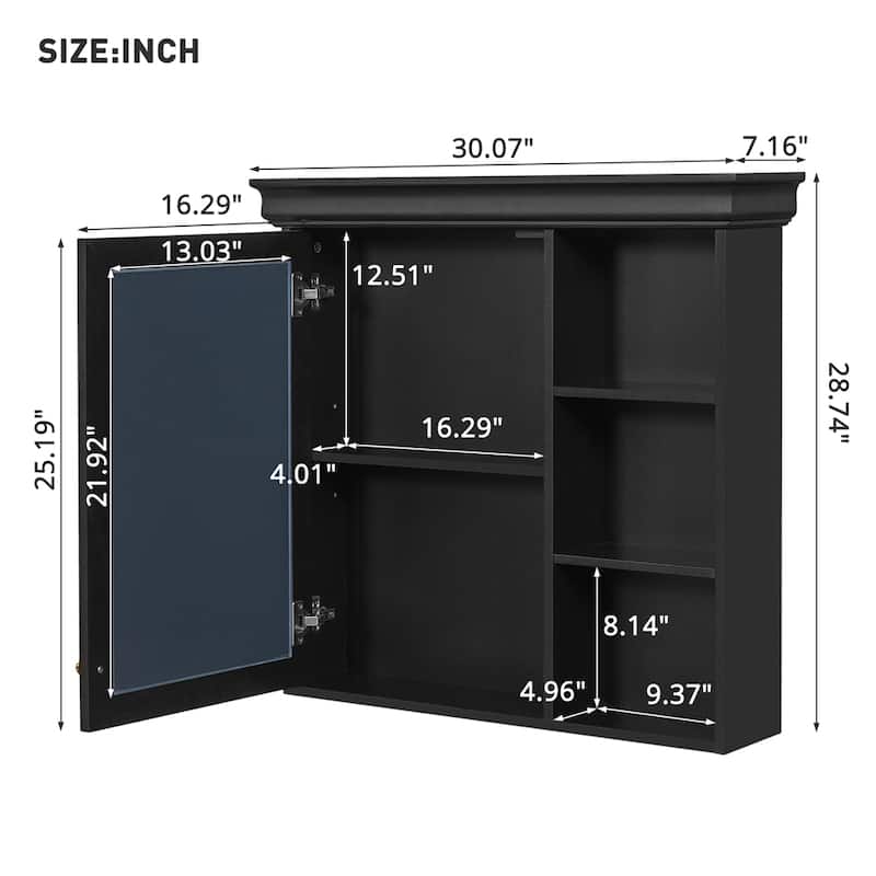 30x28'' Bathroom Medicine Cabinet w/Mirror,Wall Mounted Mirror Cabinet