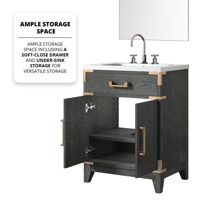 24" Bathroom Vanity with Acrylic Top, 18" Frameless Mirror, and Chrome Gooseneck Faucet for Modern Bathrooms