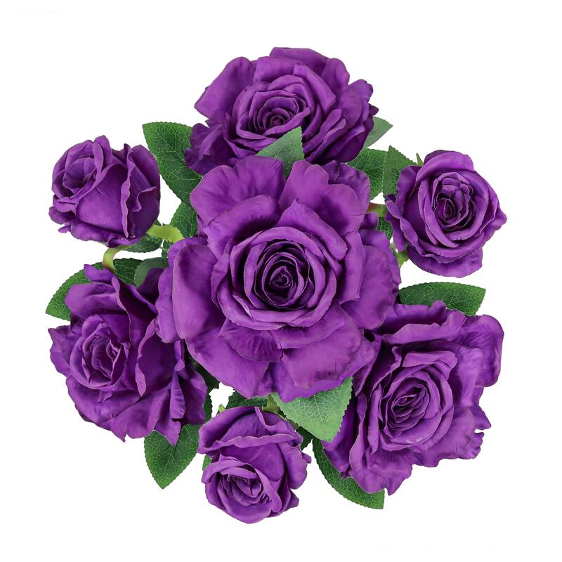Set of 2 Purple Artificial Grand Rose Flower Stem Bush Bouquet 22in - 22" L x 12" W x 12" DP