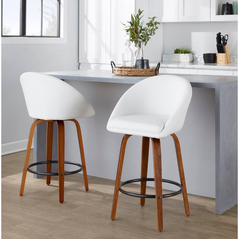 Carson Carrington Livesey High Back 26" Fixed-Height Counter Stool with Bent Wood Legs & Round Footrest (Set of 2)