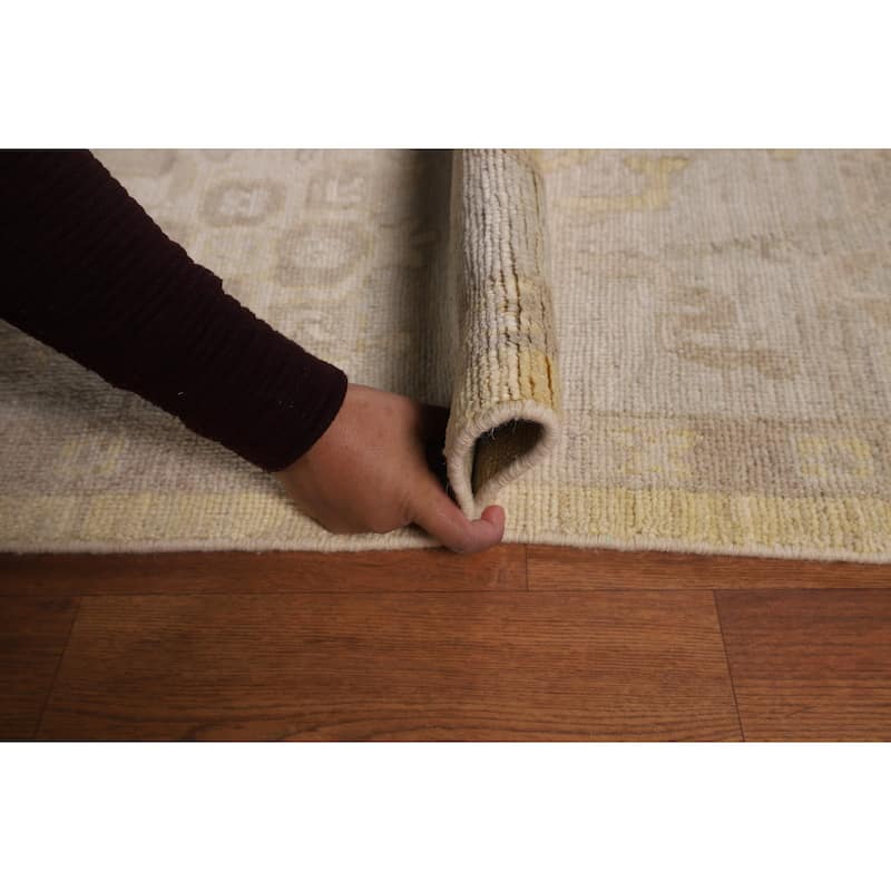 Hand Knotted Oriental 100% Wool Carpet Transitional All-Over Yellow & Gold Oushak Area Rug - 13' 6'' X 9' 10''