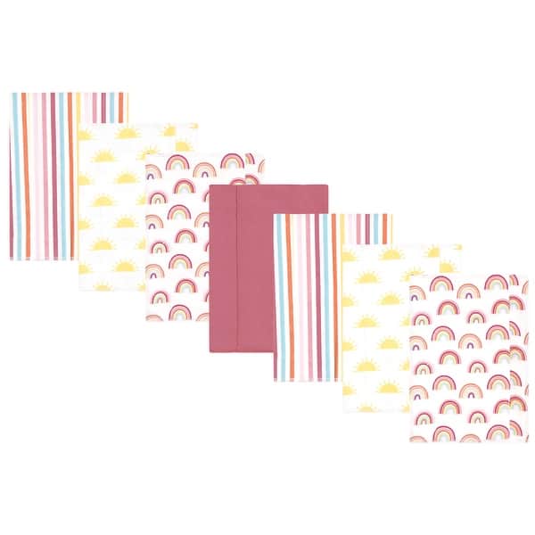 slide 1 of 1, Hudson Baby Girls Cotton Flannel Burp Cloths 7-Pack, Sunshine And Rainbows, One Size - Sunshine And Rainbows 7 Pack - One Size One Size - Sunshine And Rainbows 7 Pack