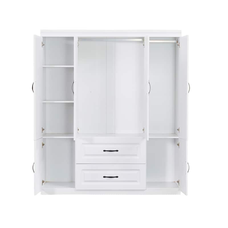 4 Door Armoire Wardrobe Closet with Drawer and Hanging Rod, Wooden Black Bedroom Armoire Closet, 70.87" H x 61.42" W x 20.47" D