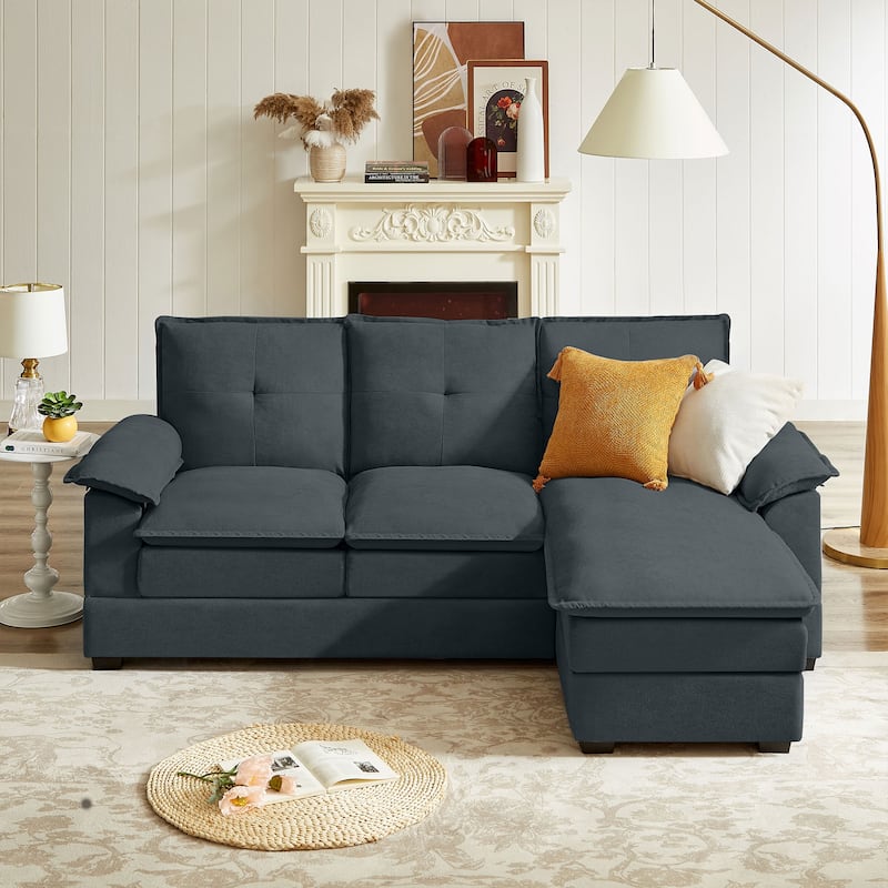 82.28 Inches L Shape Sectional Sofa with Cloud Seats for Living Room - Charcoal