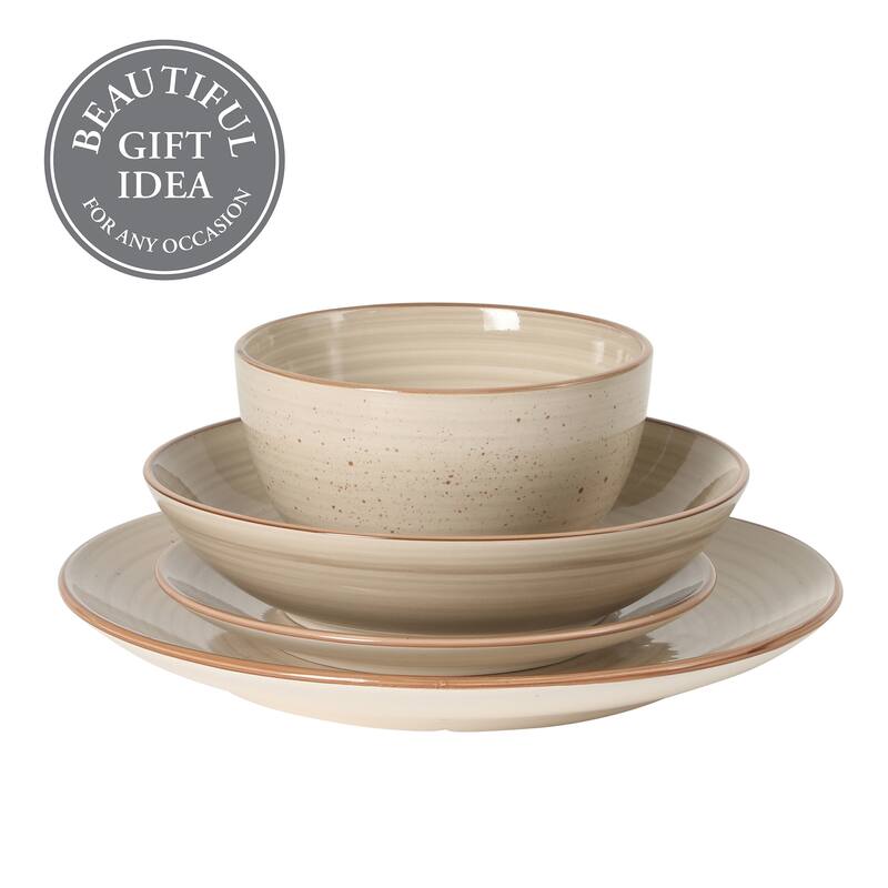 Gibson Home Stonebury 16 Piece Plates and Bowls - Handpainted Stoneware Dinnerware Set - Service for 4