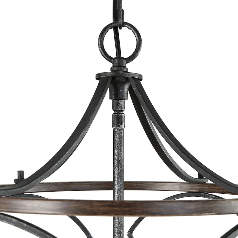 Modern Farmhouse 4-Light Cylinder Wood Grain Chandelier for Kitchen Island