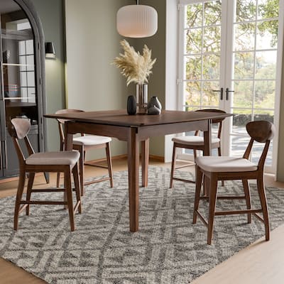 Furniture of America Abigail V Mid-Century Modern 5-Piece Walnut 53-inch 1-Leaf Extendable Counter Height Dining Set