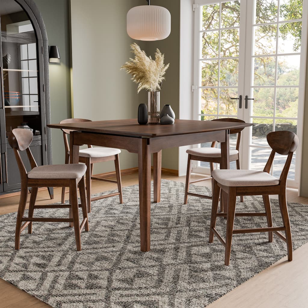 Furniture of America Abigail V Mid-Century Modern 5-Piece Walnut 53-inch 1-Leaf Extendable Counter Height Dining Set