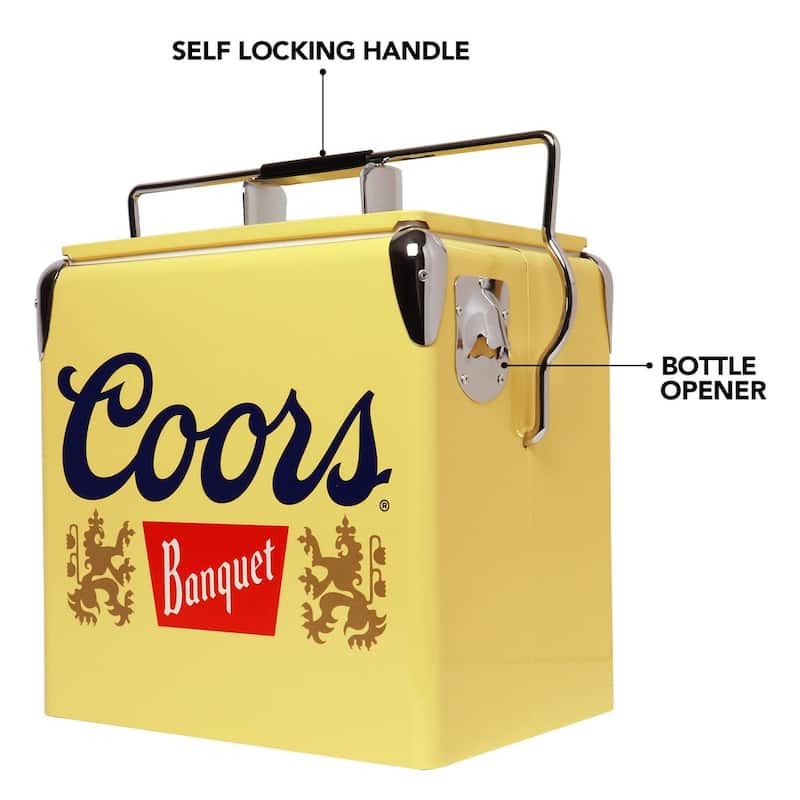 Coors Banquet Retro Ice Chest Cooler W/Opener 13L (14 qt) Yellow & Silver