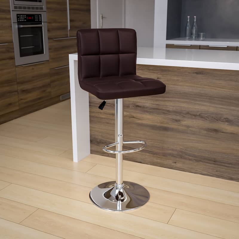 Contemporary Quilted Vinyl Adjustable Height Barstool with Chrome Base
