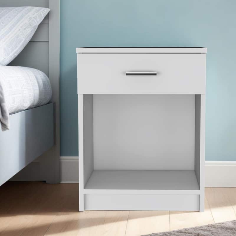 HomeRoots 22" White One Drawer Faux Wood Nightstand - White