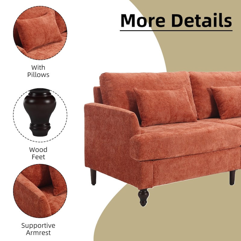 HOMEFUN Chenille Upholstered Mid Century Modern Wood Frame Loveseat for Living Room