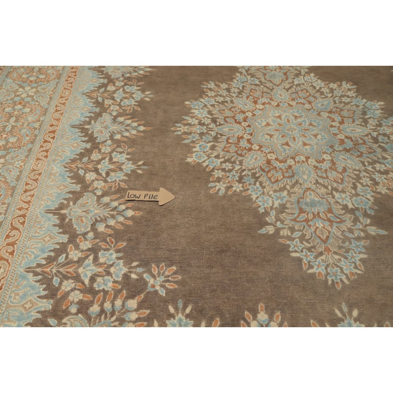 Hand Knotted Oriental 100% Wool Carpet Traditional Floral Brown Kerman Area Rug - 12' 10'' X 9' 9''