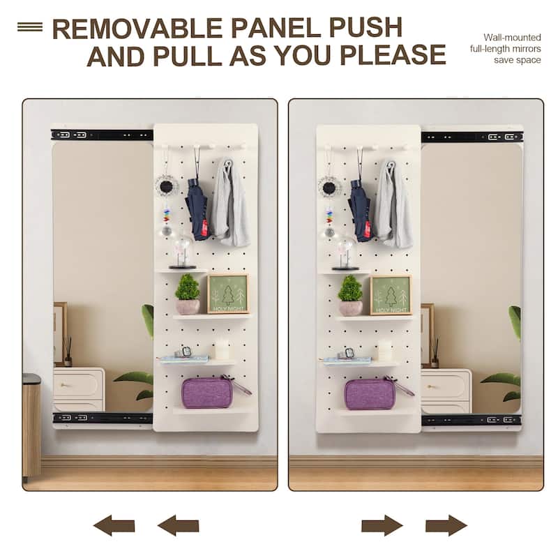 Wall Mounted Full Length Mirror, Full Body Mirror with Shelf, Full Body Mirror with Hook Wall Mounted Mirror
