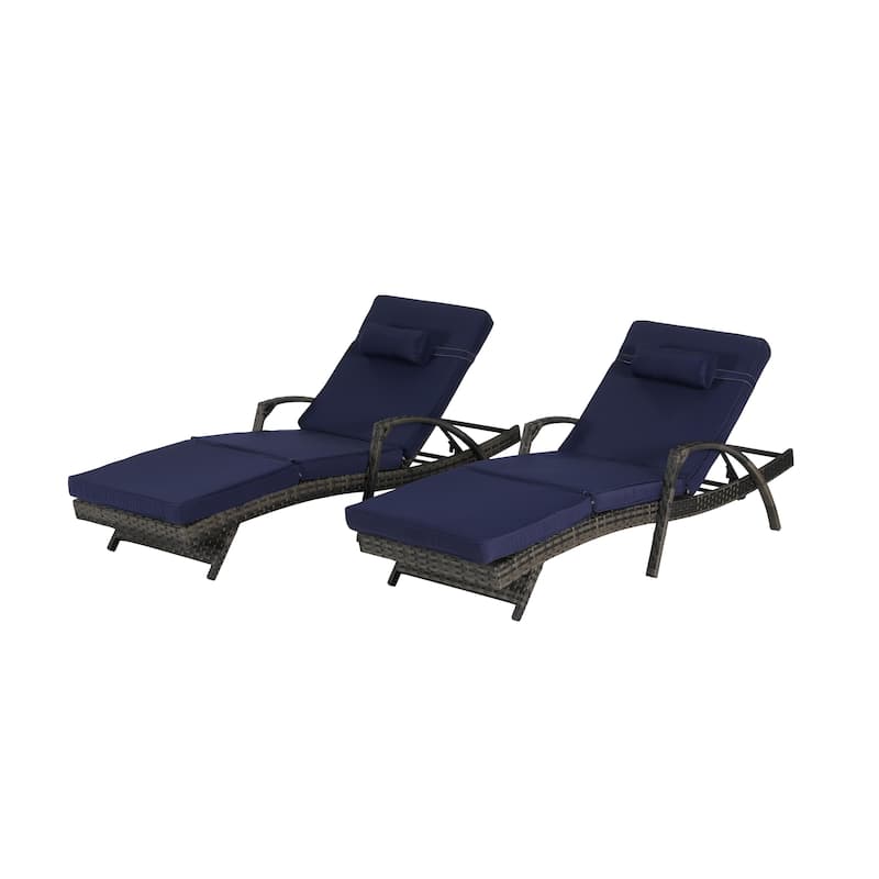 Outdoor Wicker Long Reclining Chair Set of 2 with Cushions