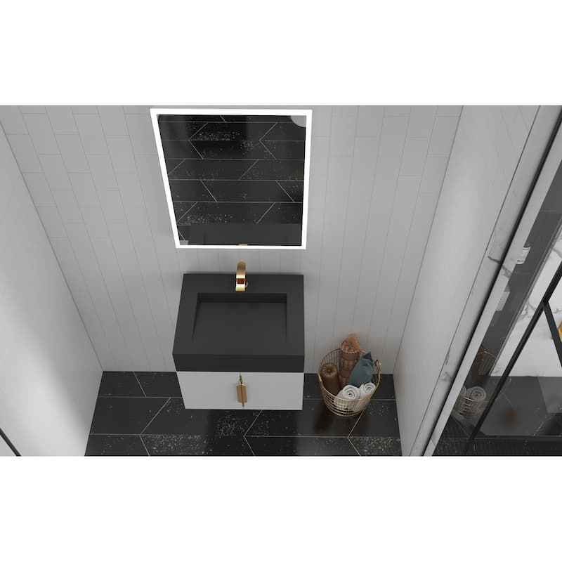 Nile 24-Inch Wall Mounted Bathroom Vanity Set w/ Black Top